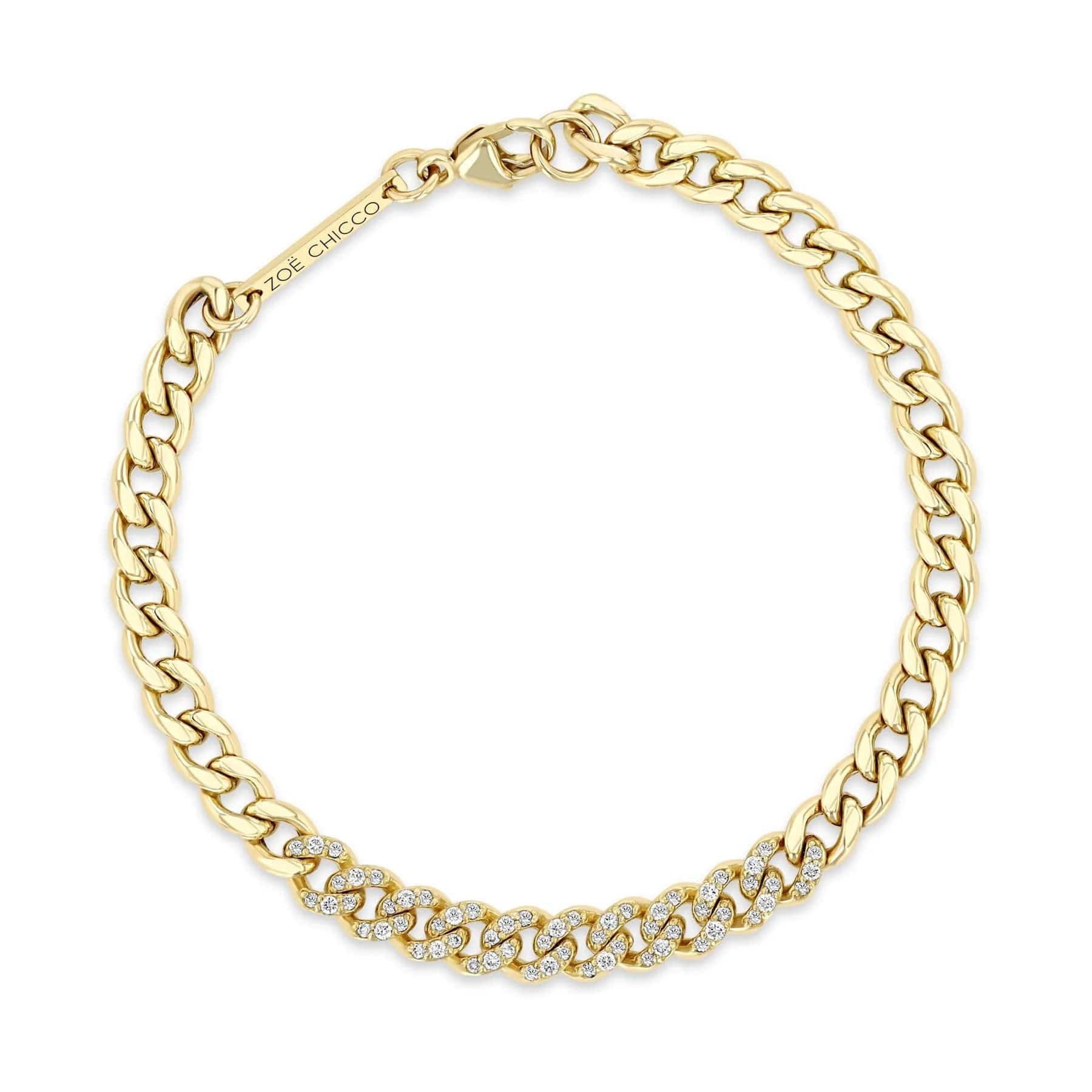 Zoe Chicco 14K Yellow Gold Pave Diamond Medium Curb Chain Bracelet - Image 2
