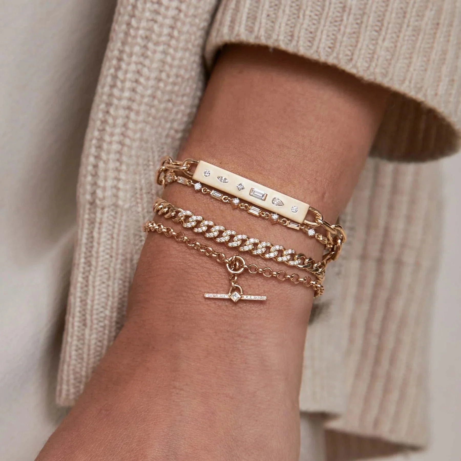 Zoe Chicco 14K Yellow Gold Pave Diamond Medium Curb Chain Bracelet - Image 3