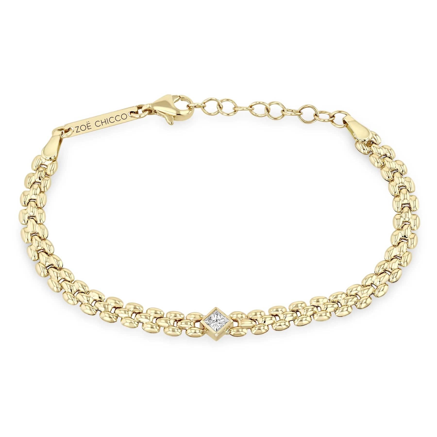 Zoe Chicco 14K Yellow Gold Princess Diamond Small Panther Chain Bracelet