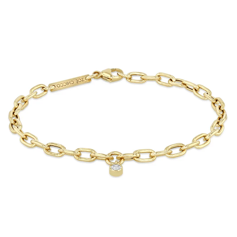 Zoe Chicco 14K Yellow Gold Single Diamond Oval Link Chain Bracelet