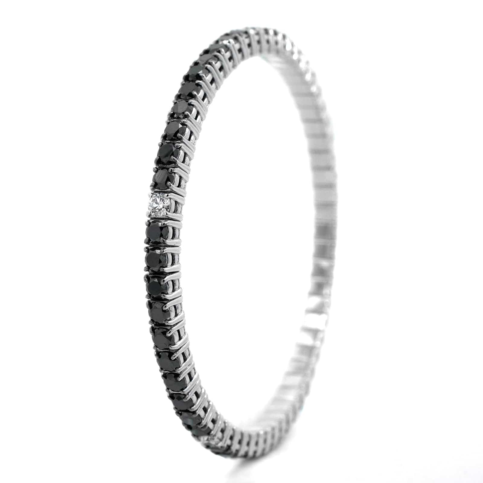 Zydo 18K White Gold Black and White Diamond Stretch Bracelet - Image 2
