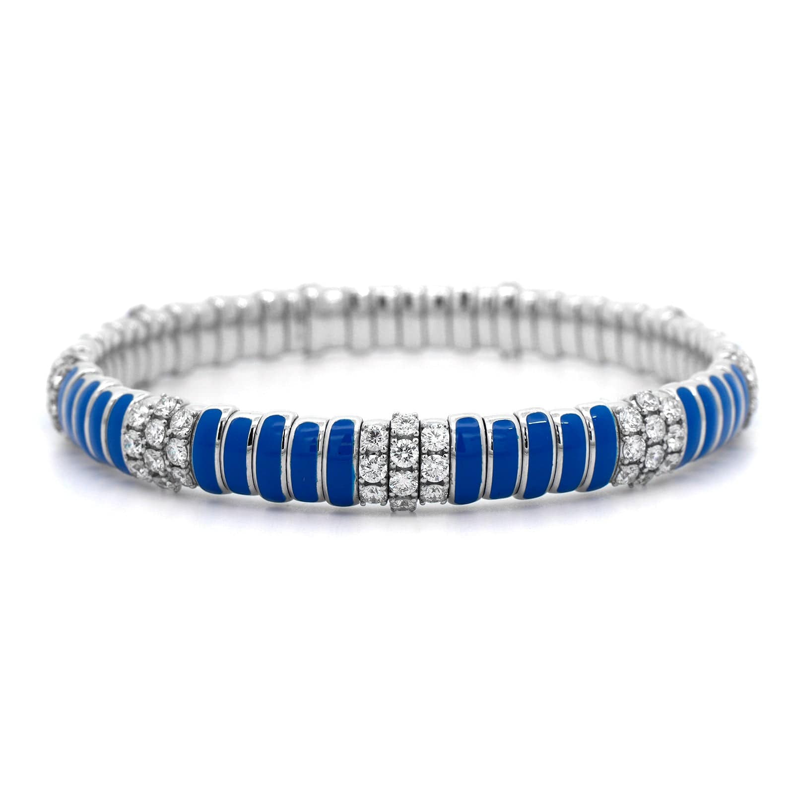 Zydo 18K White Gold Blue Enamel and Diamond Stretch Bracelet