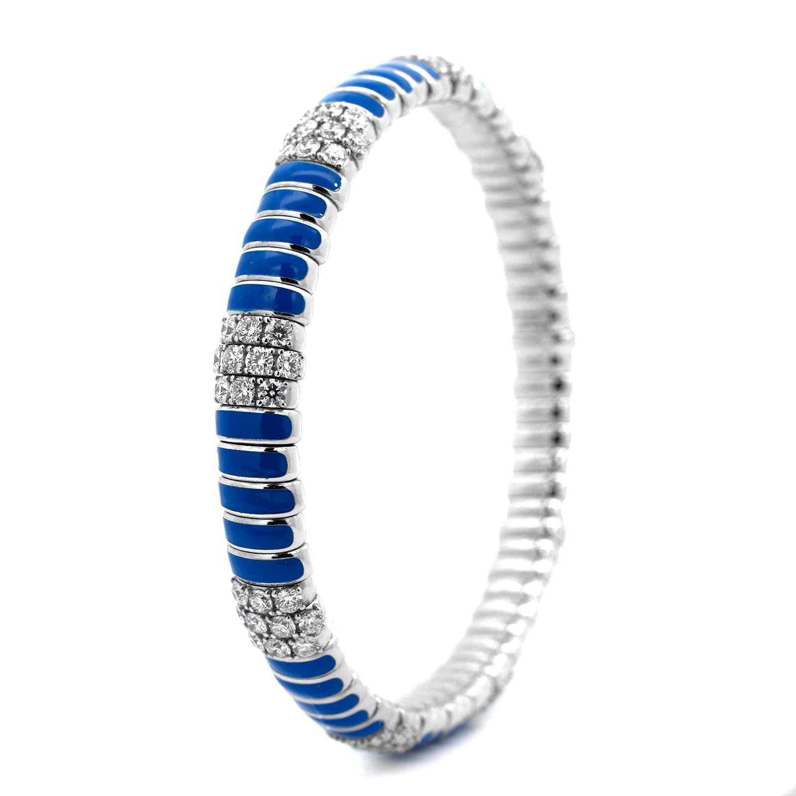 Zydo 18K White Gold Blue Enamel and Diamond Stretch Bracelet - Image 2