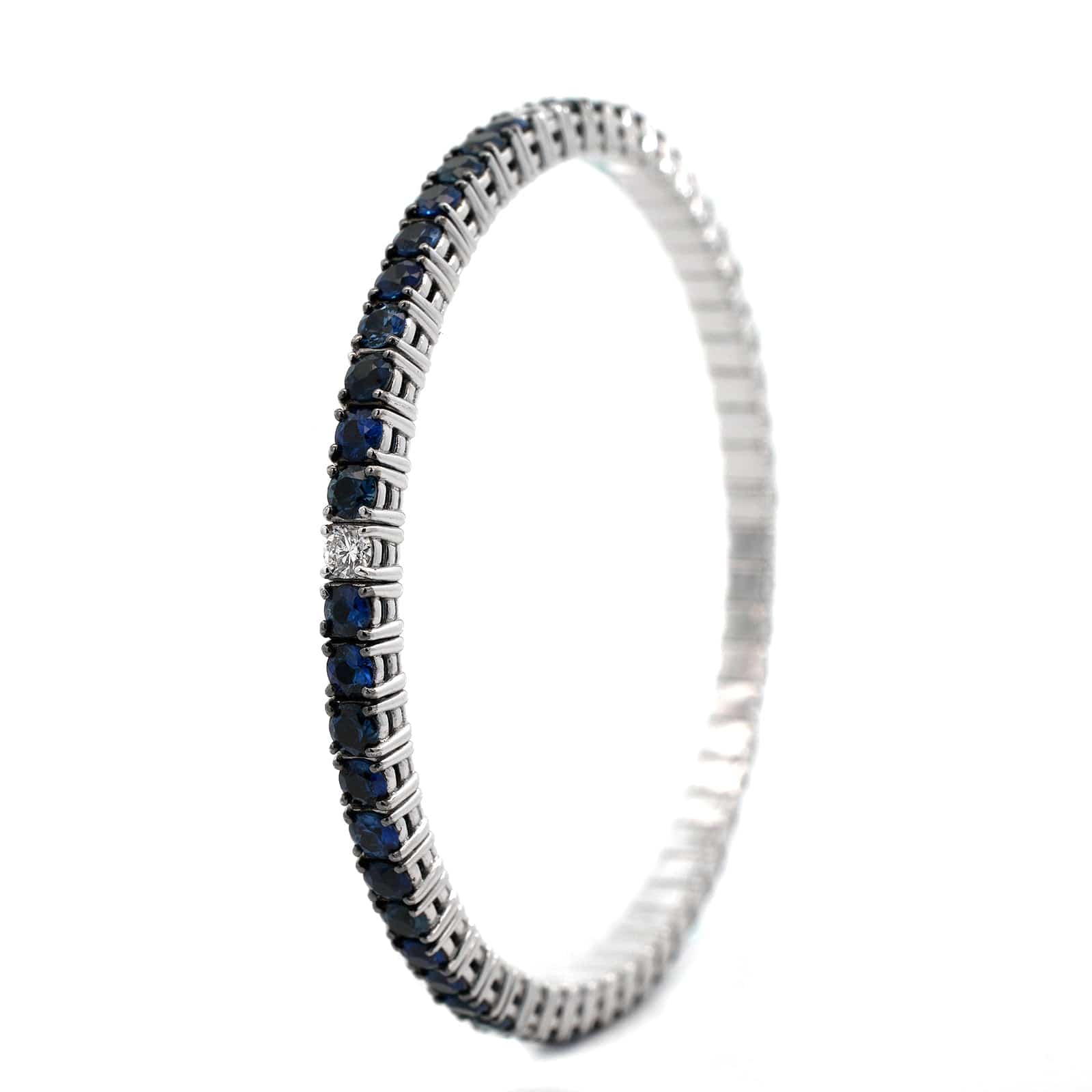 Zydo 18K White Gold Blue Sapphire and Diamond Stretch Bracelet - Image 2