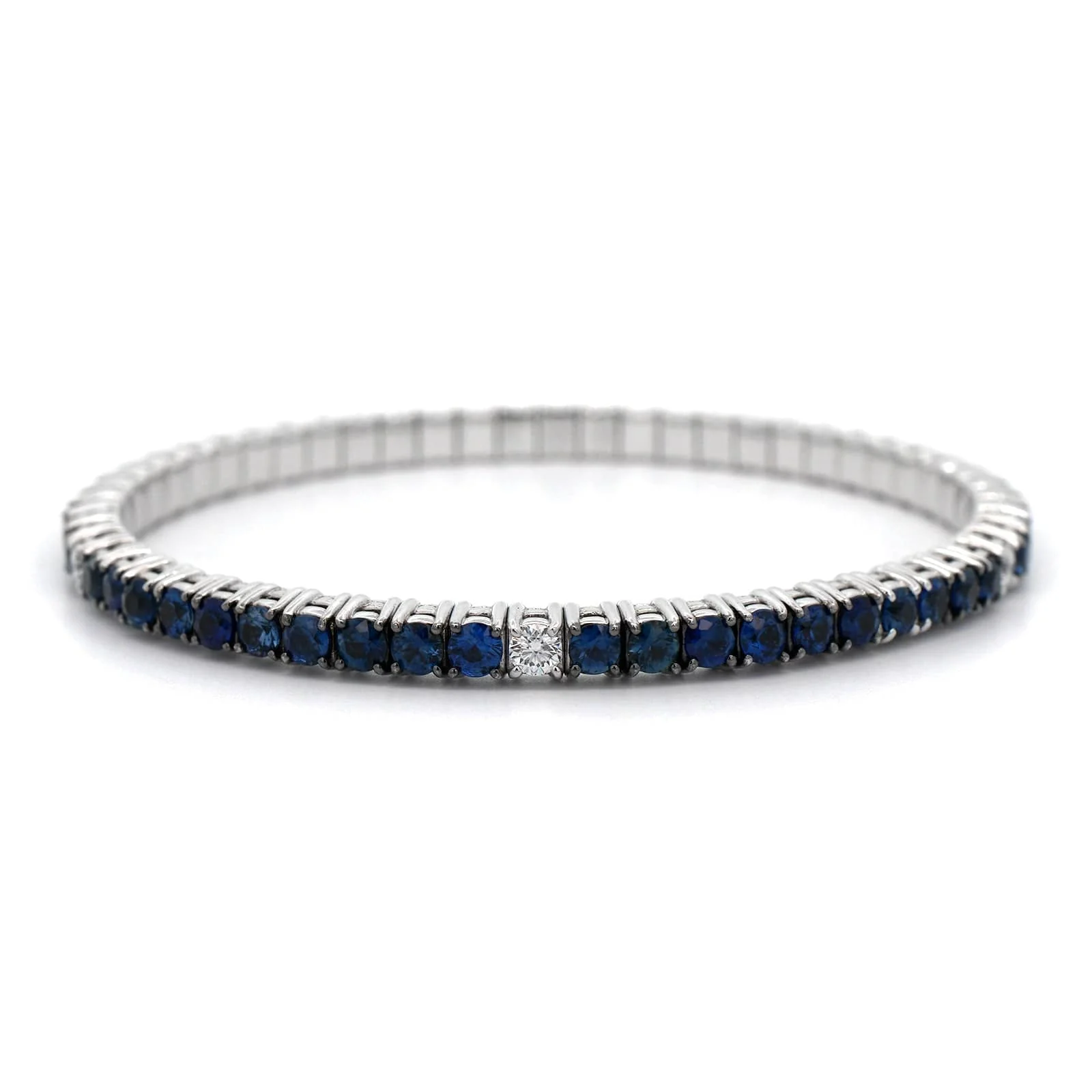 Zydo 18K White Gold Blue Sapphire and Diamond Stretch Bracelet - Image 4