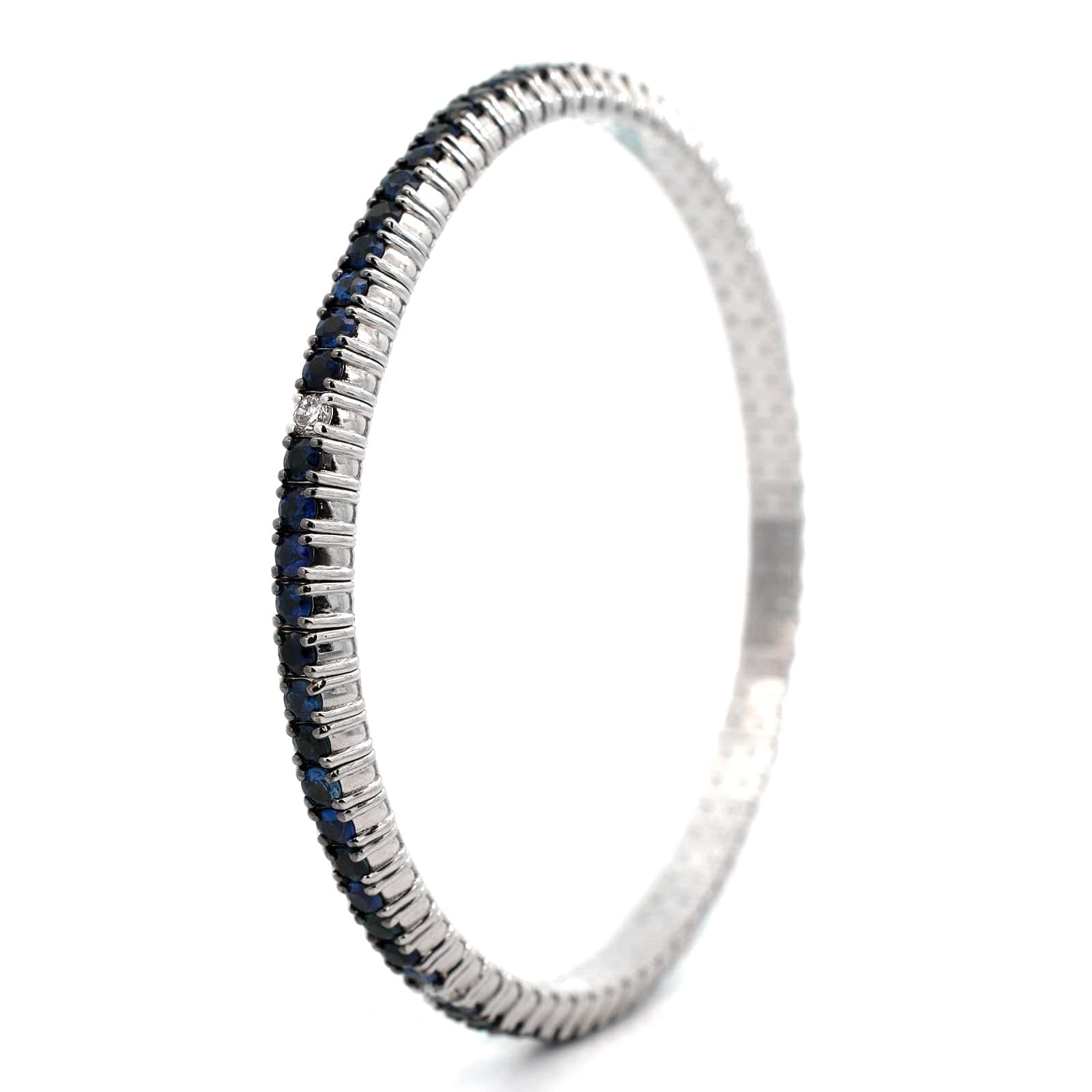 Zydo 18K White Gold Blue Sapphire and Diamond Stretch Bracelet - Image 2