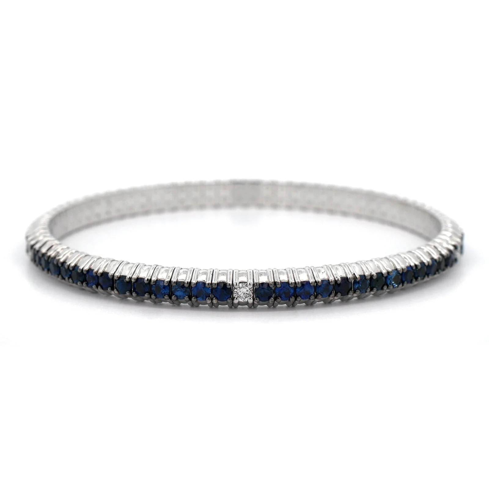 Zydo 18K White Gold Blue Sapphire and Diamond Stretch Bracelet - Image 4