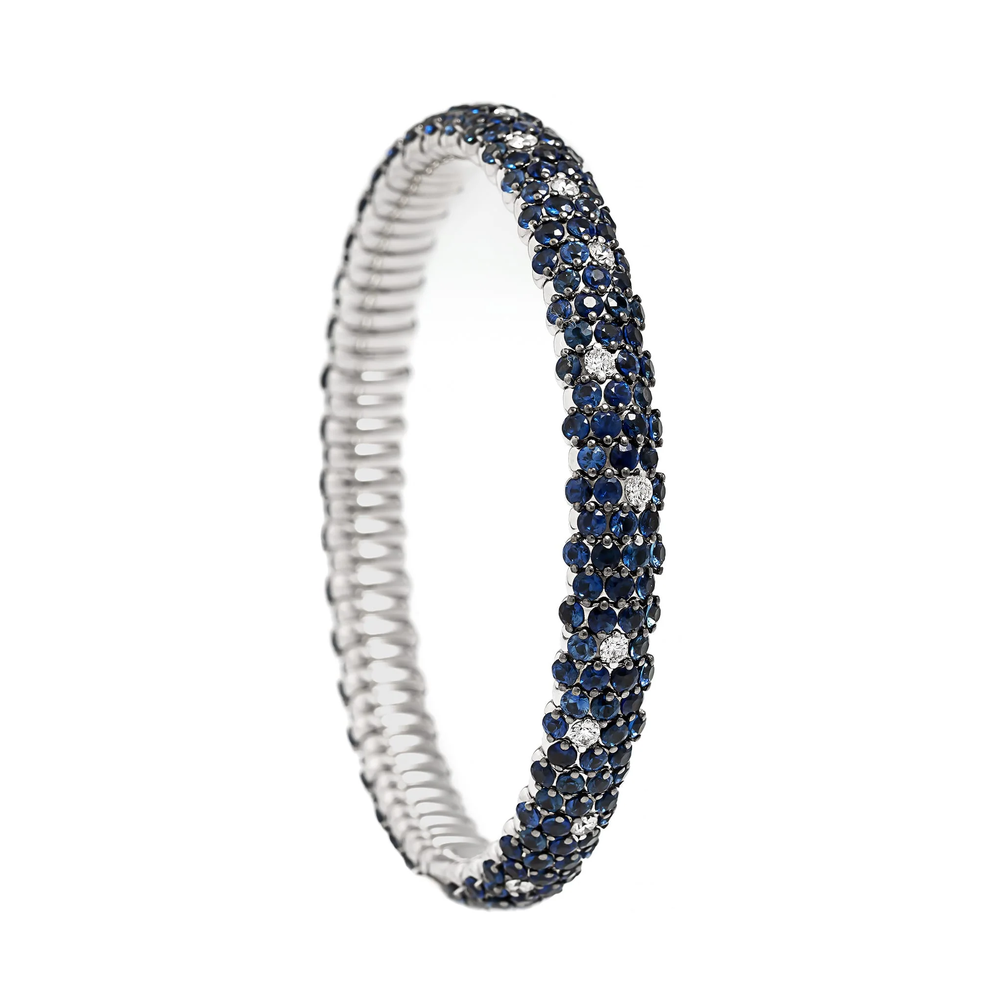 Zydo 18K White Gold Blue Sapphire and Diamond Stretch Bracelet - Image 2