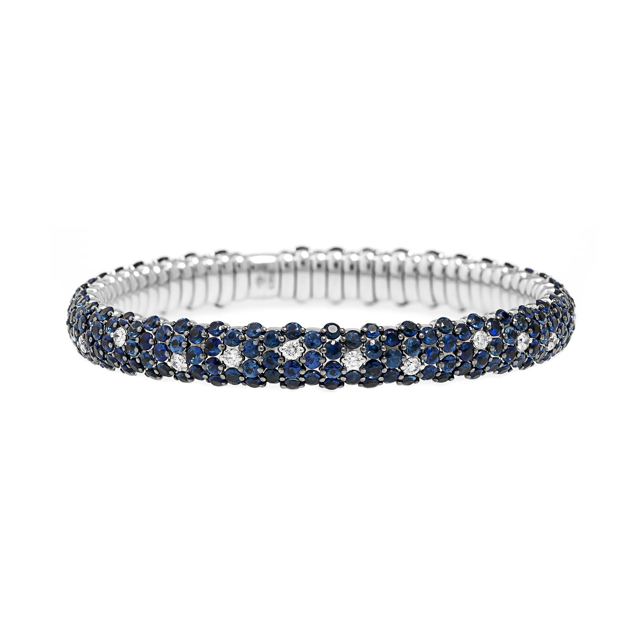 Zydo 18K White Gold Blue Sapphire and Diamond Stretch Bracelet - Image 4