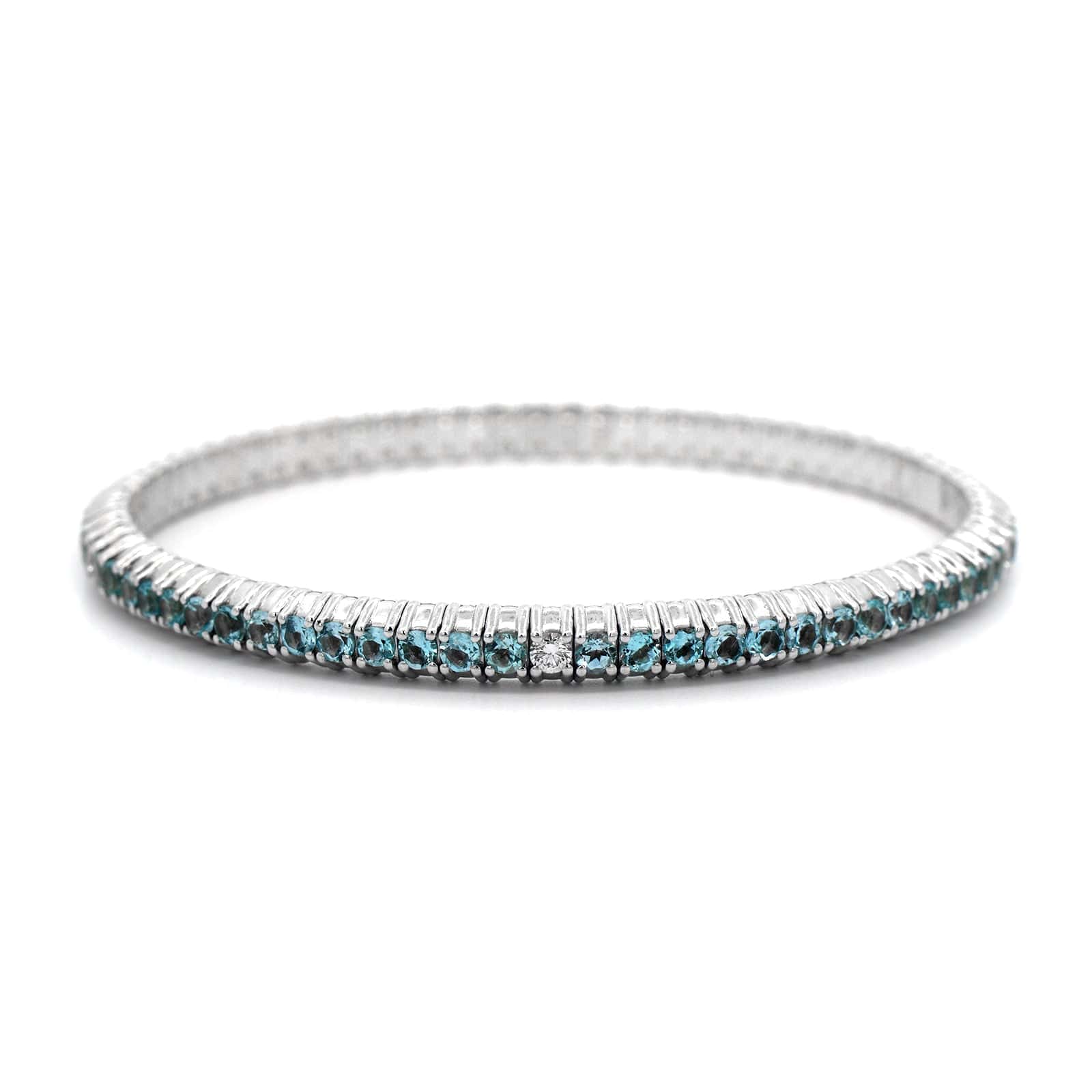 Zydo 18K White Gold Blue Topaz and Diamond Stretch Bracelet - Image 4