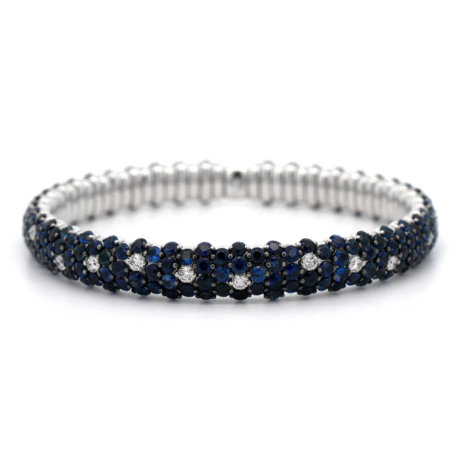 Zydo 18K White Gold Diamond and Blue Sapphire Stretch Bracelet - Image 4