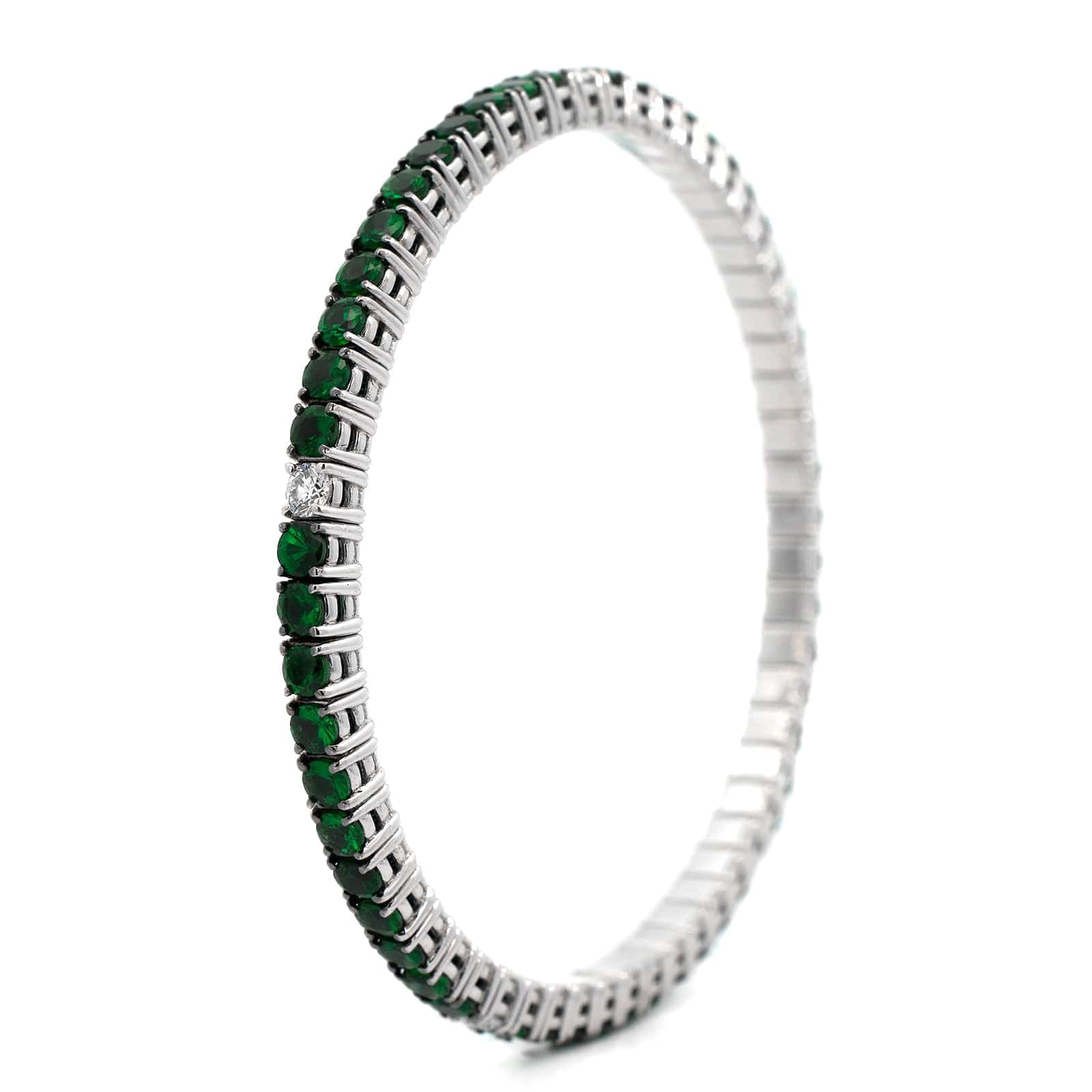 Zydo 18K White Gold Diamond and Tsavorite Stretch Bracelet - Image 2
