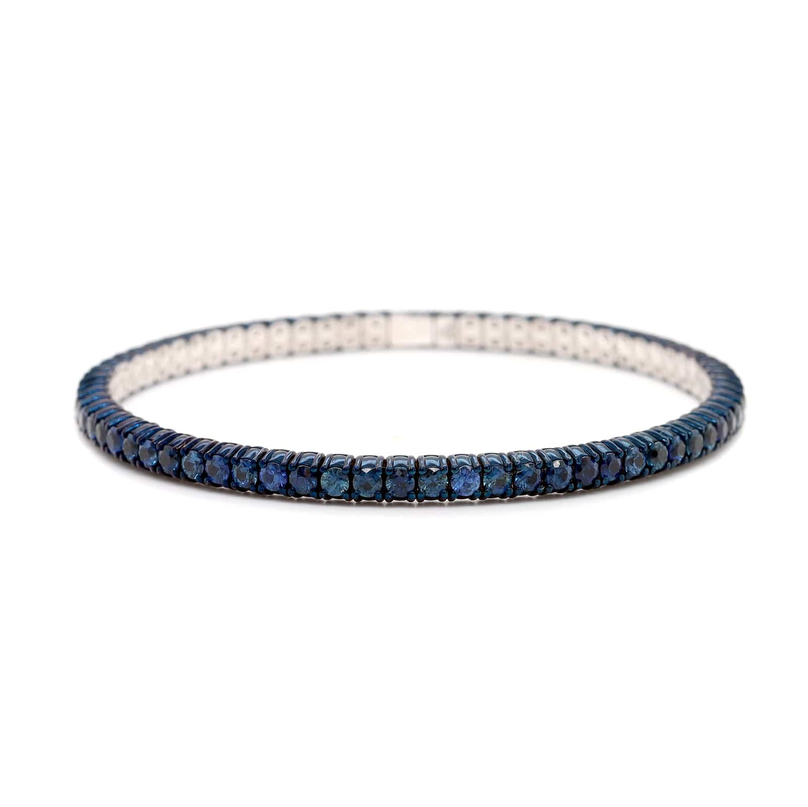 Zydo 18K White Gold Round Blue Sapphire Stretch Bracelet - Image 4
