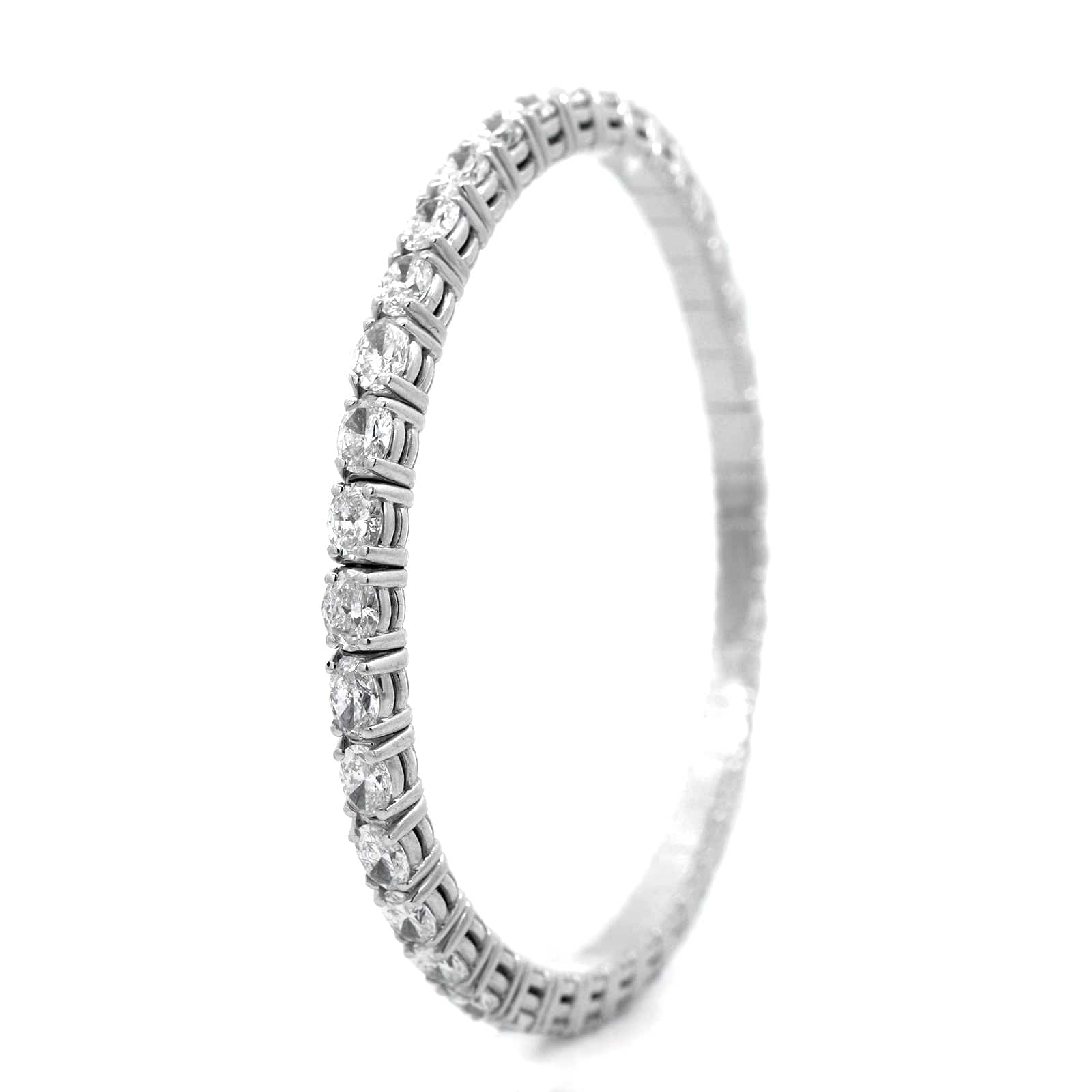 Zydo 18K White Gold Single Row Oval Diamond Stretch Bracelet - Image 2
