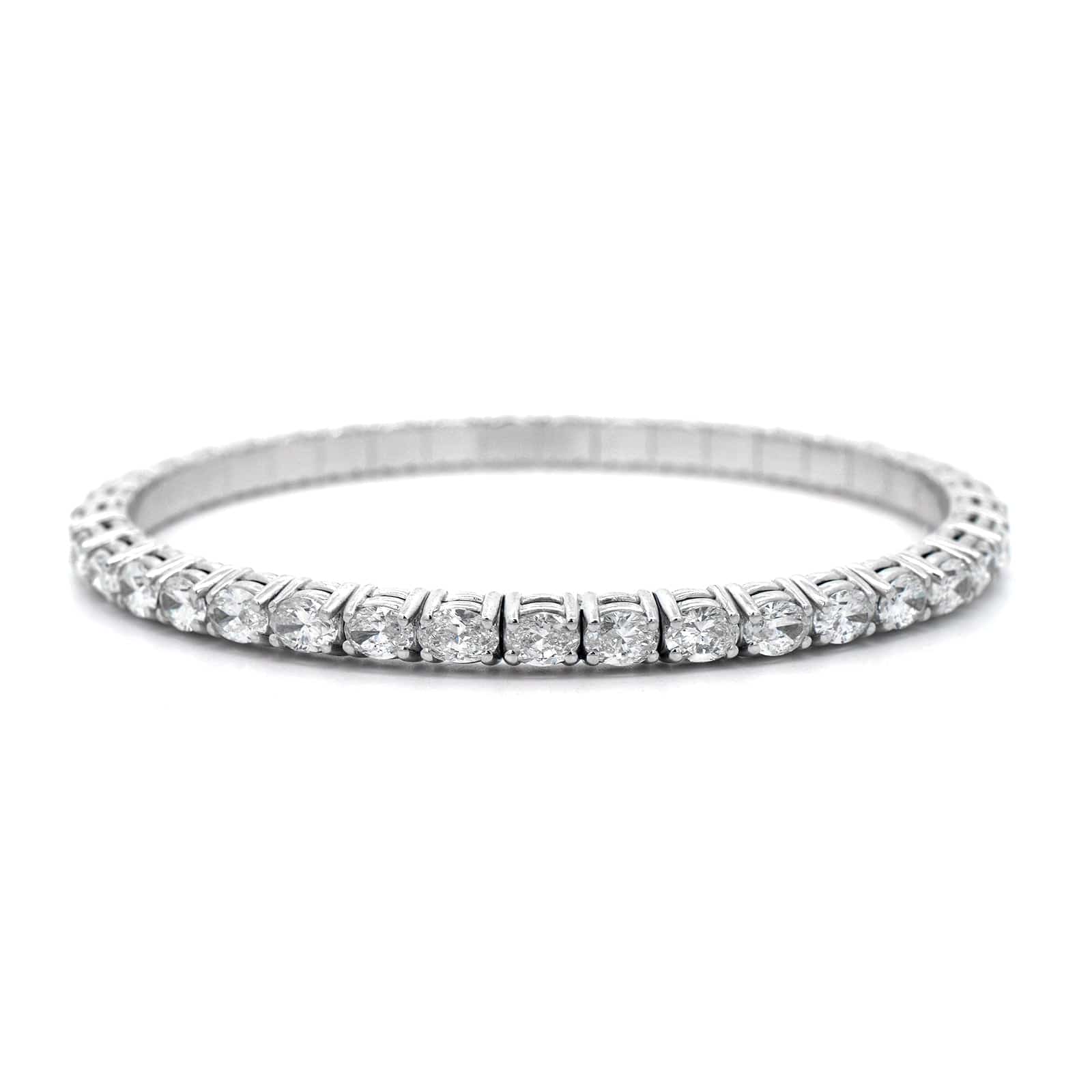 Zydo 18K White Gold Single Row Oval Diamond Stretch Bracelet - Image 4