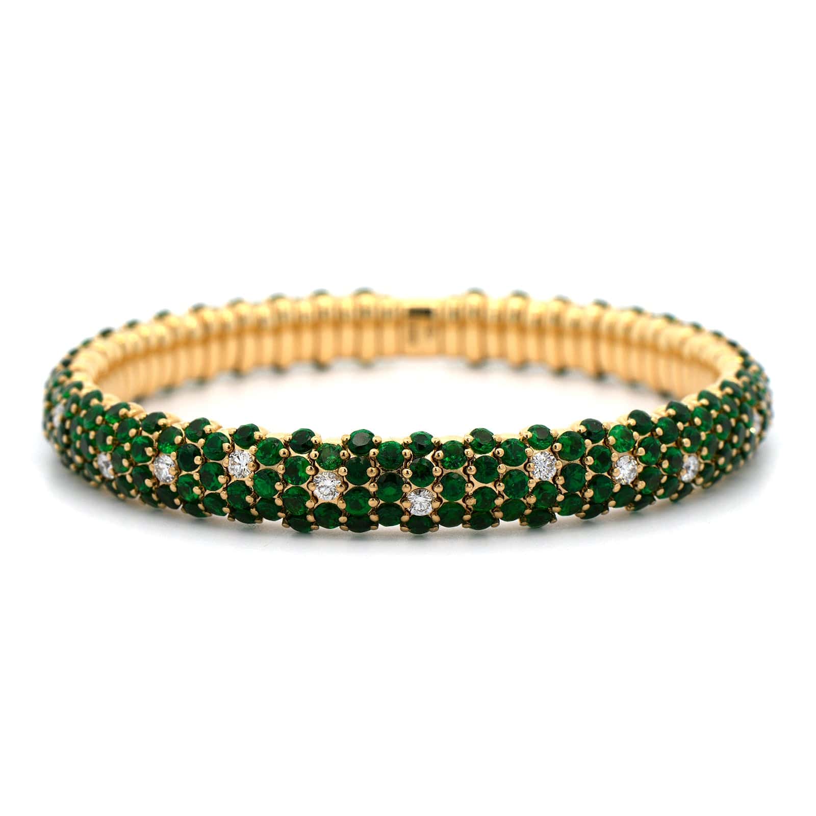 Zydo 18K Yellow Gold Diamond and Tsavorite Stretch Bracelet