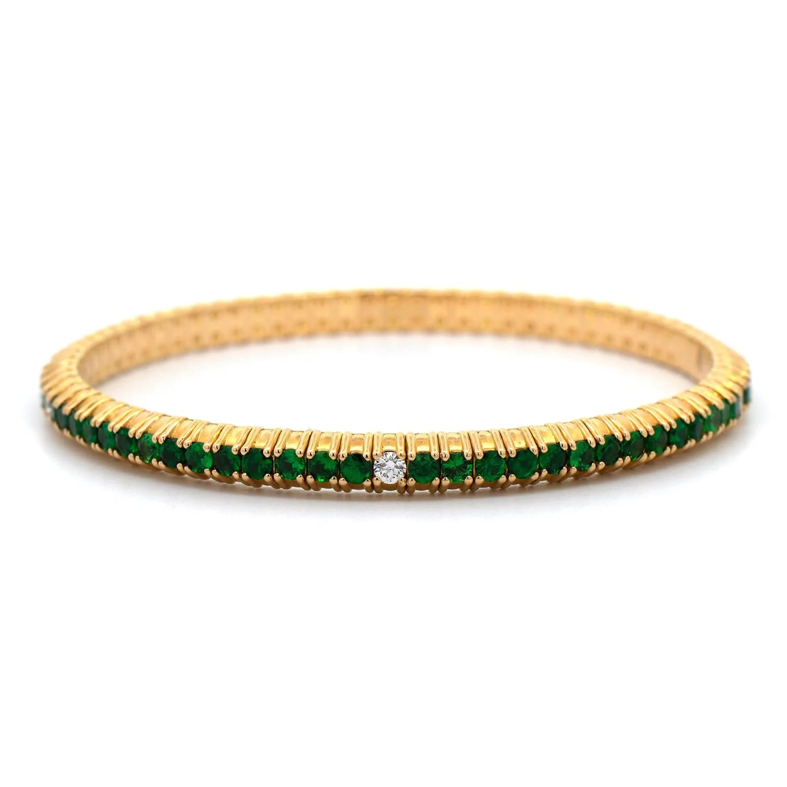 Zydo 18K Yellow Gold Diamond and Tsavorite Stretch Bracelet