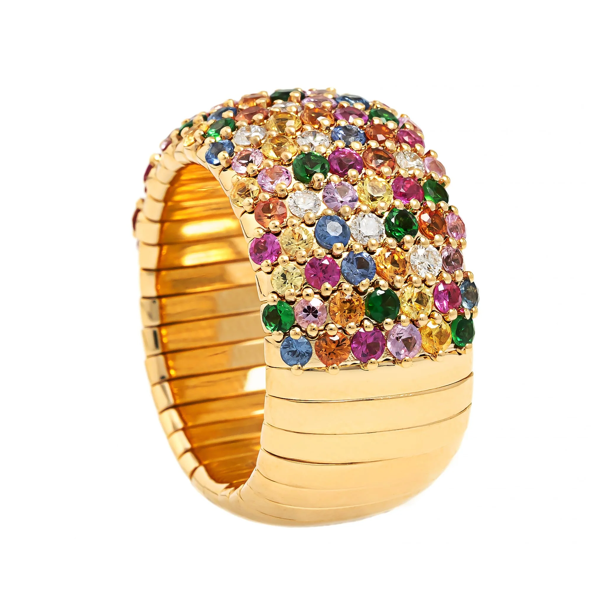 Zydo 18K Yellow Gold Multi Color Sapphire and Diamond Stretch Ring - Image 2