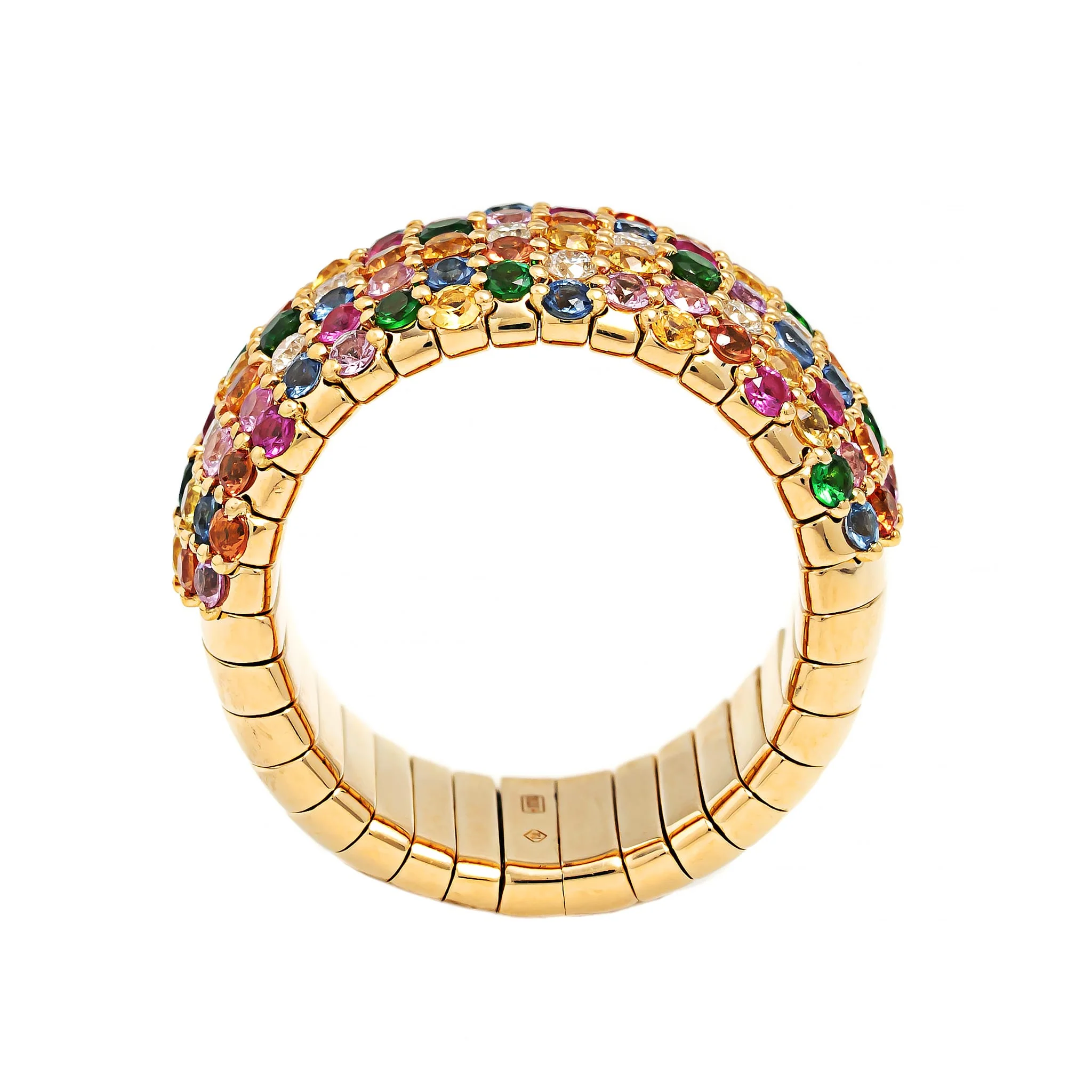 Zydo 18K Yellow Gold Multi Color Sapphire and Diamond Stretch Ring - Image 3