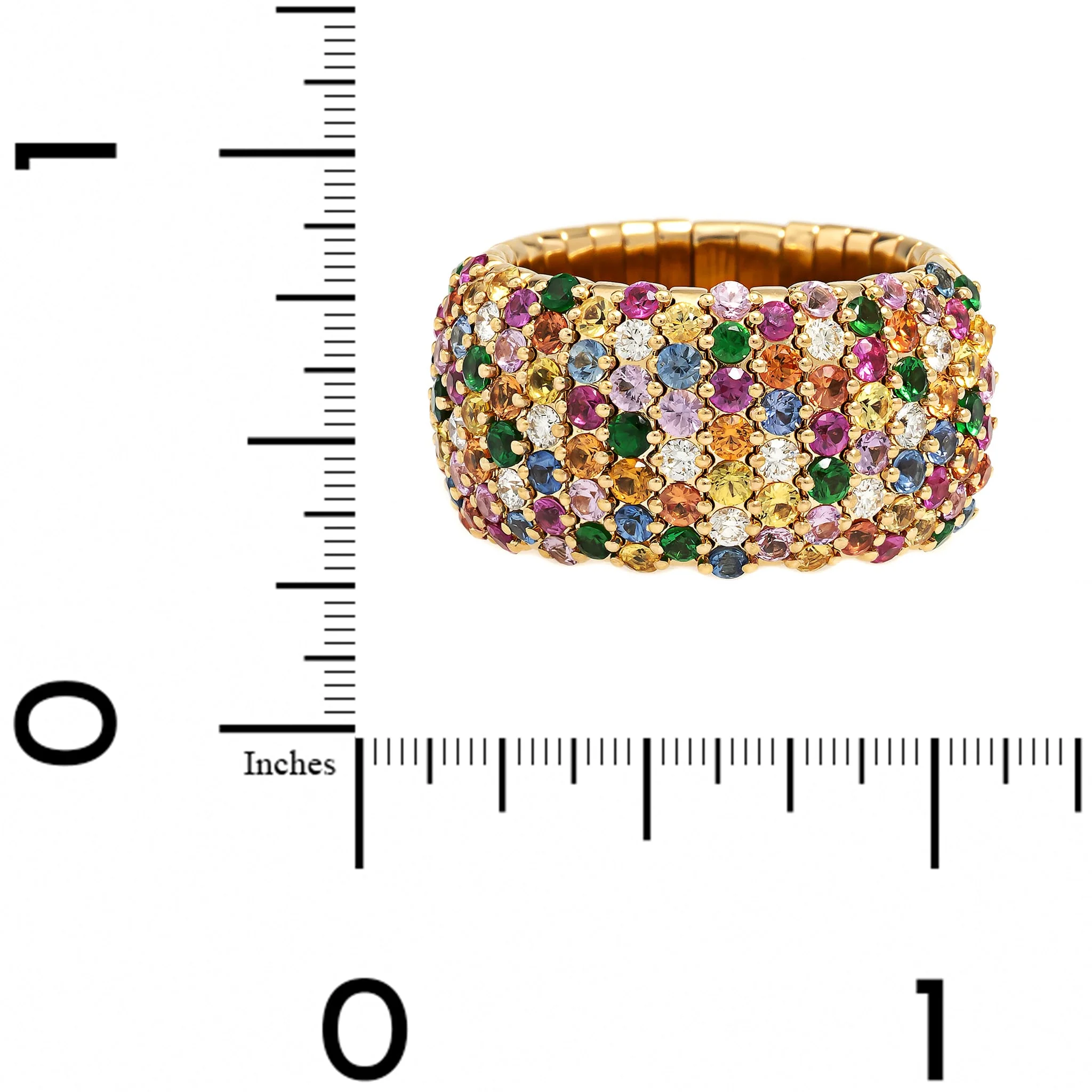 Zydo 18K Yellow Gold Multi Color Sapphire and Diamond Stretch Ring - Image 4