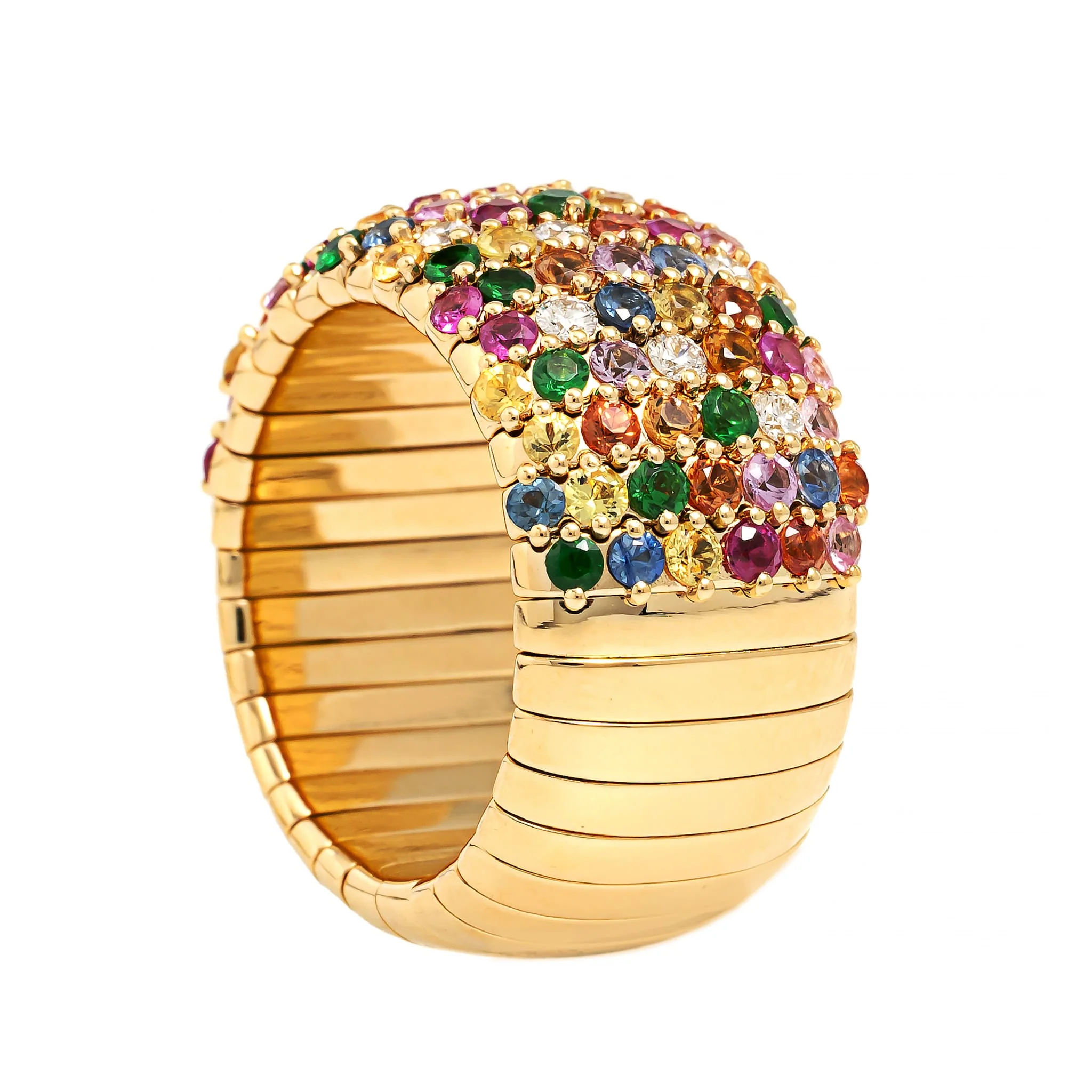 Zydo 18K Yellow Gold Multi Color Sapphire and Diamond Stretch Ring - Image 2