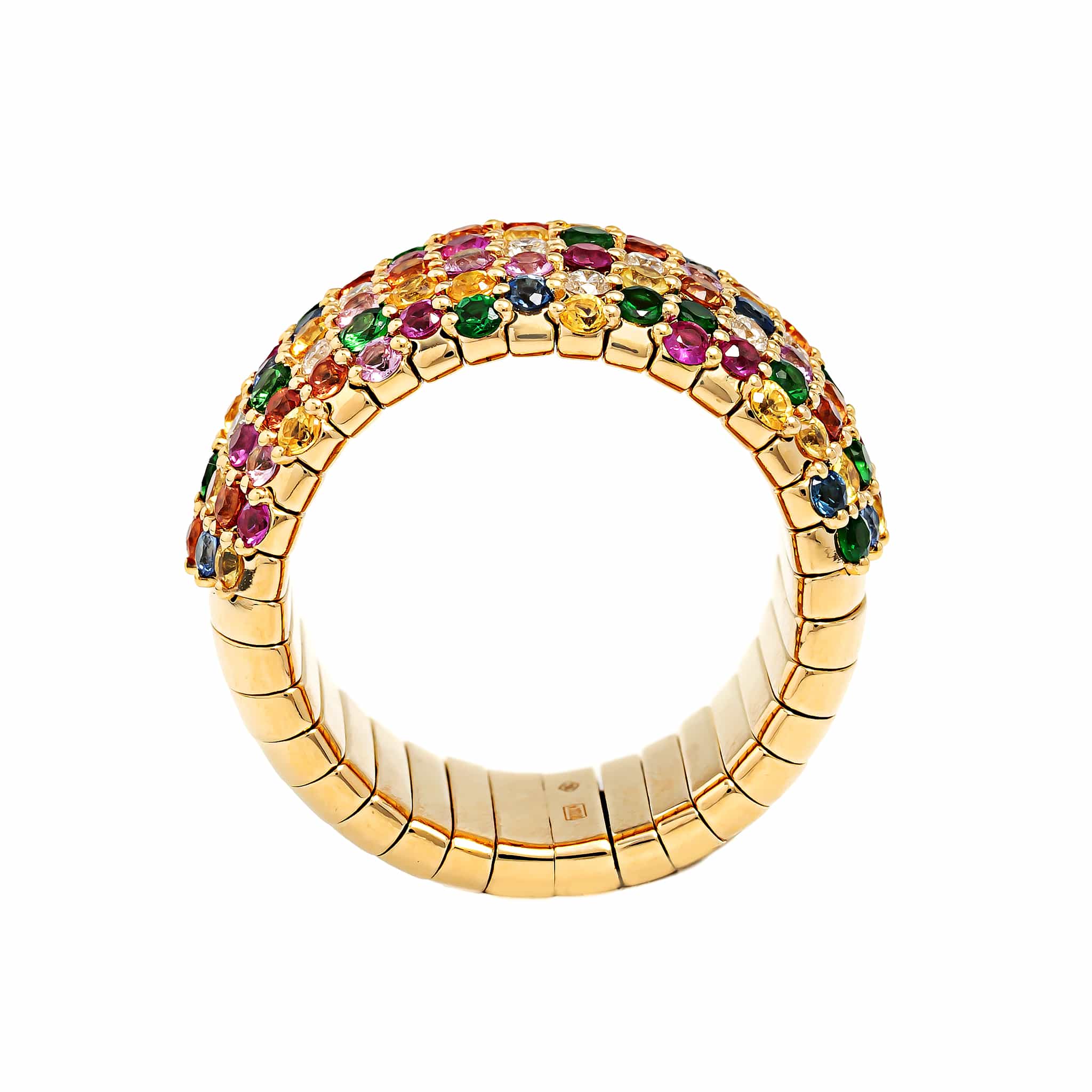 Zydo 18K Yellow Gold Multi Color Sapphire and Diamond Stretch Ring - Image 3