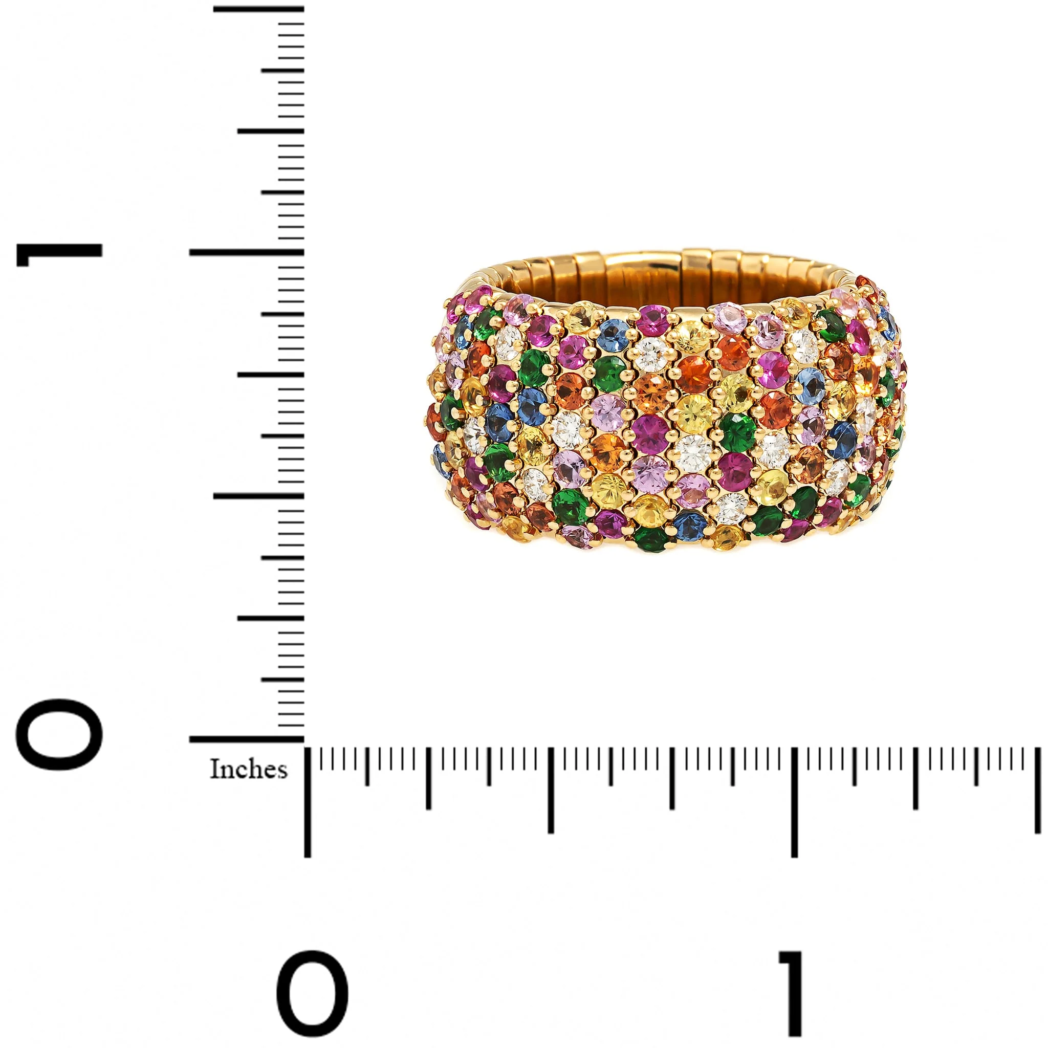 Zydo 18K Yellow Gold Multi Color Sapphire and Diamond Stretch Ring - Image 4