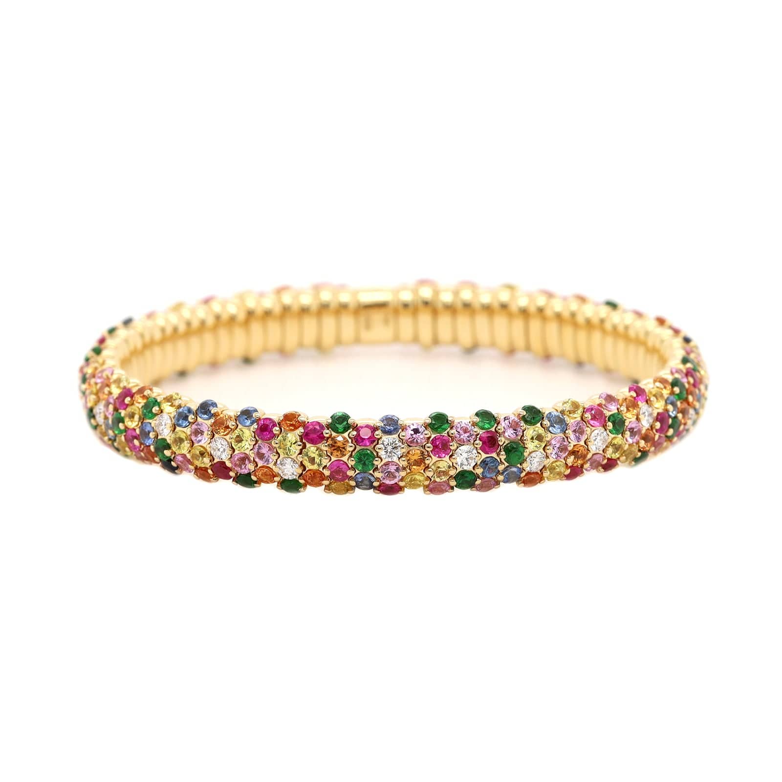 Zydo 18K Yellow Gold Multi Colored Sapphire and Diamond Stretch Bracelet - Image 4