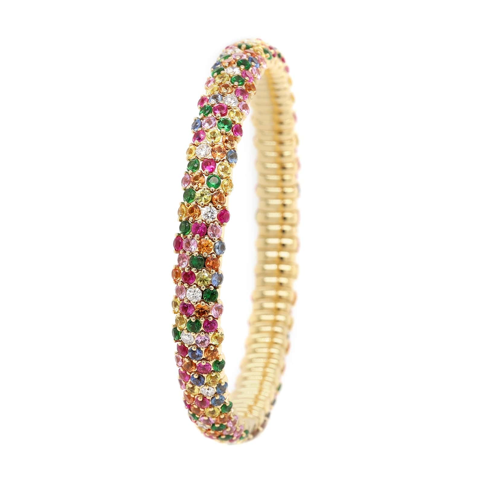 Zydo 18K Yellow Gold Multi Colored Sapphire and Diamond Stretch Bracelet - Image 2