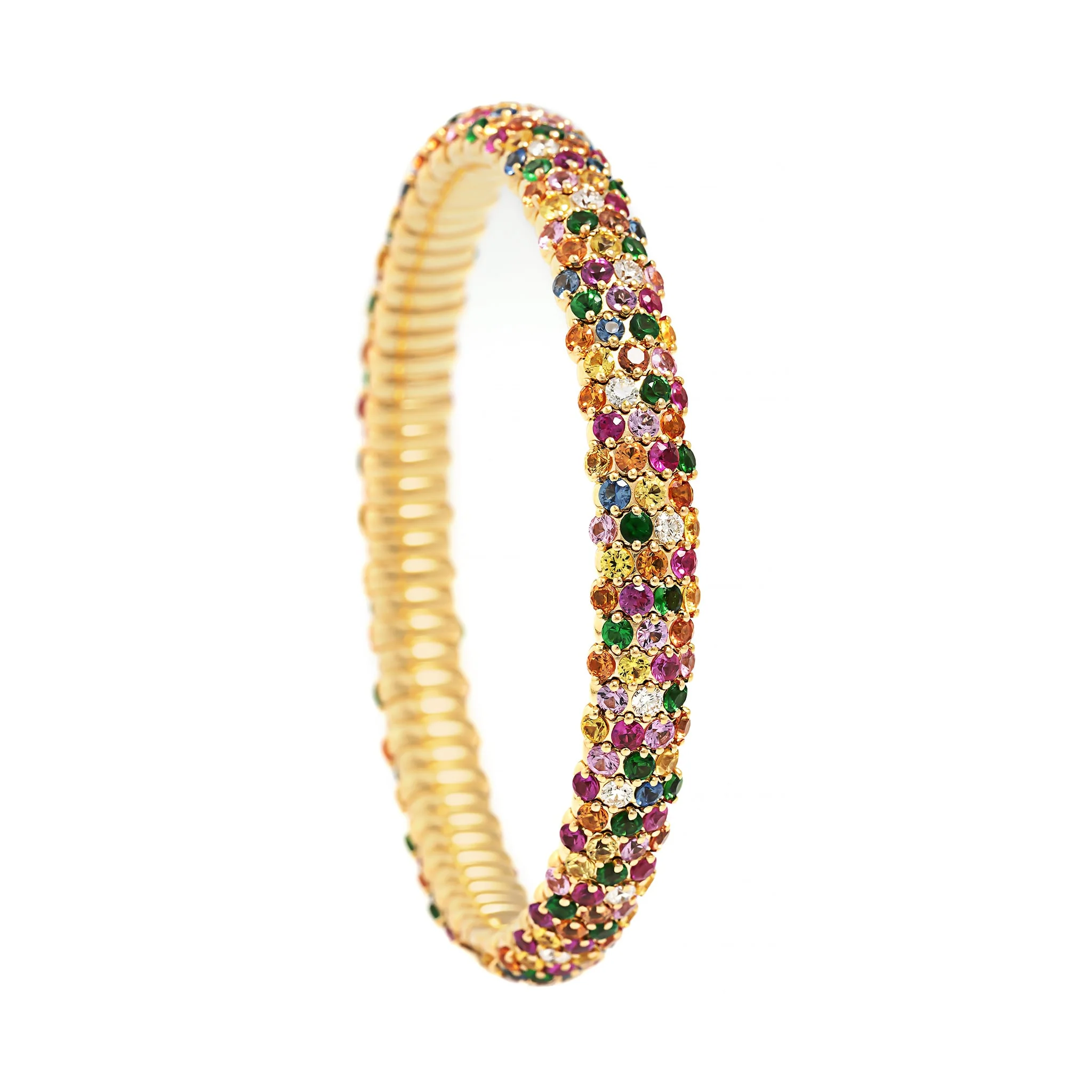 Zydo 18K Yellow Gold Multi Gemstone and Diamond Stretch Bracelet - Image 2