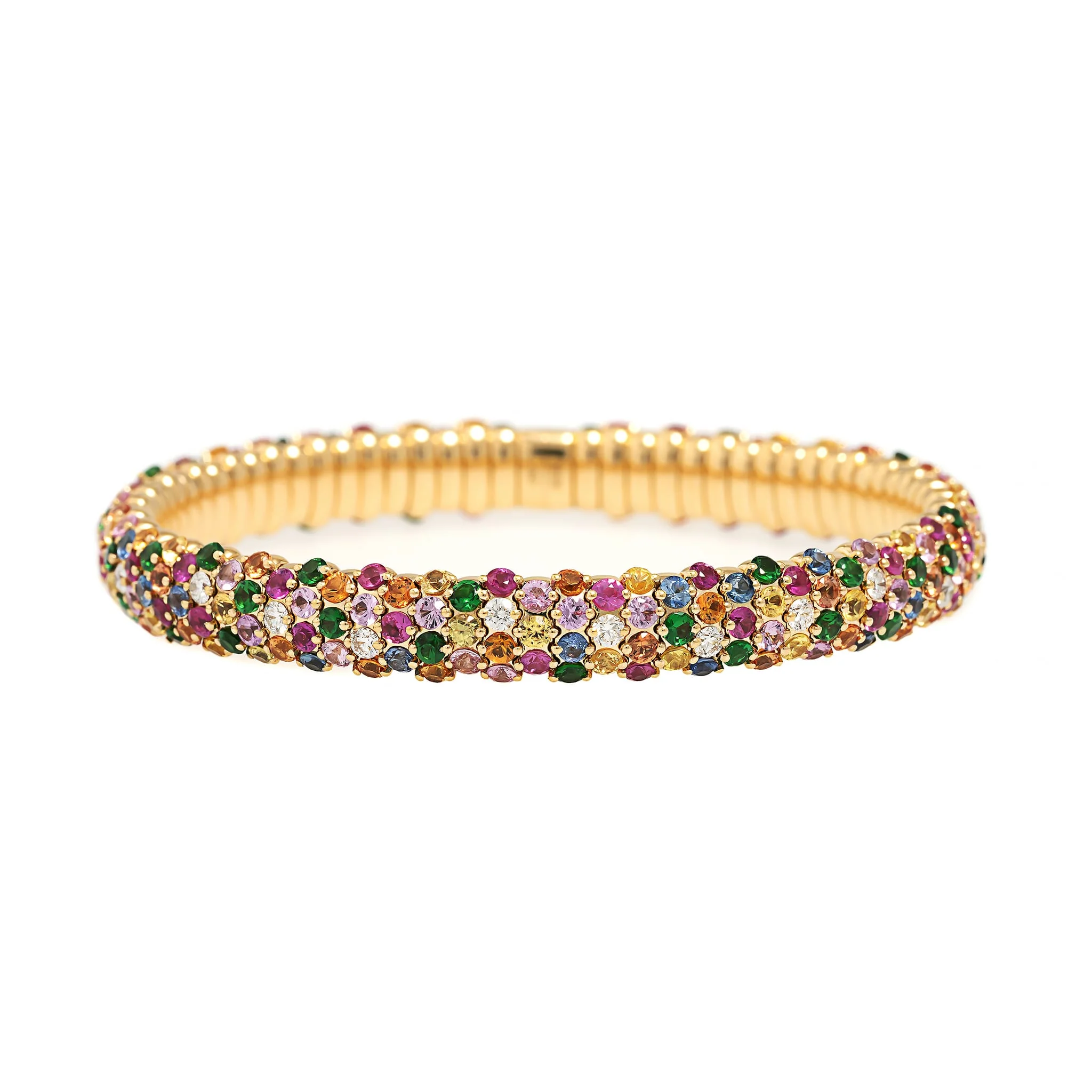 Zydo 18K Yellow Gold Multi Gemstone and Diamond Stretch Bracelet - Image 4