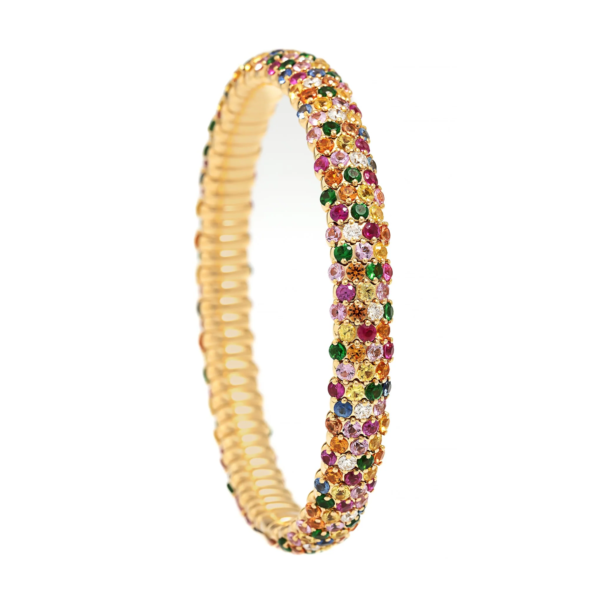 Zydo 18K Yellow Gold Multi Gemstone and Diamond Stretch Bracelet - Image 2