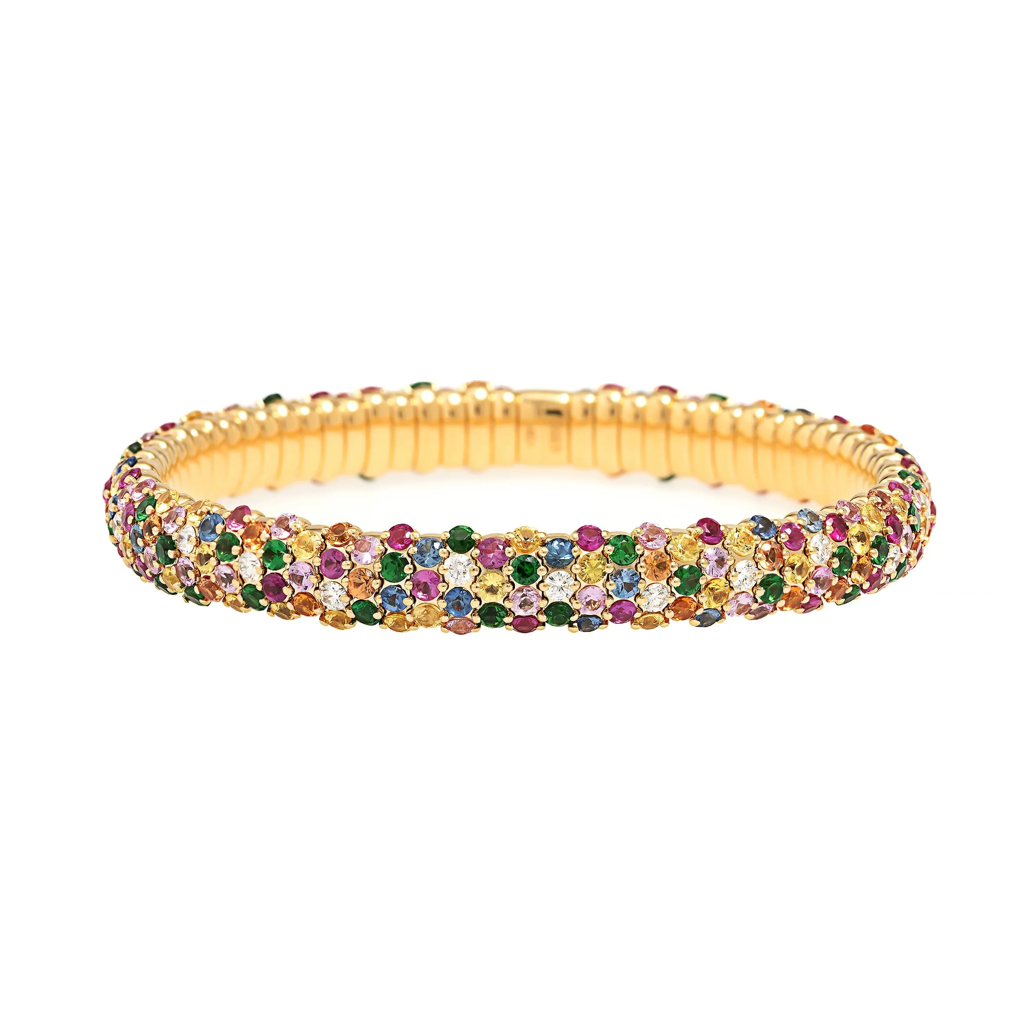 Zydo 18K Yellow Gold Multi Gemstone and Diamond Stretch Bracelet - Image 4