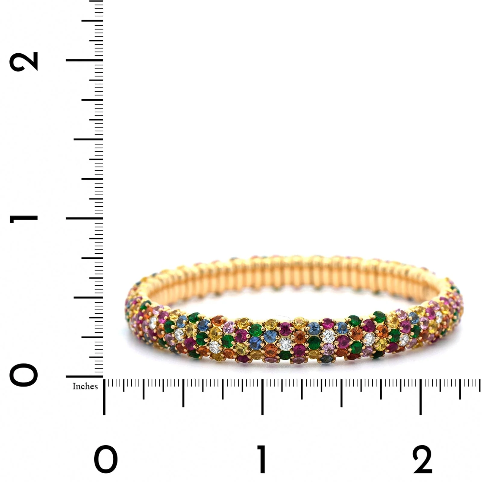 Zydo 18K Yellow Gold Pave Set Diamond, Sapphire, and Multi Gem Stretch Bracelet - Image 3